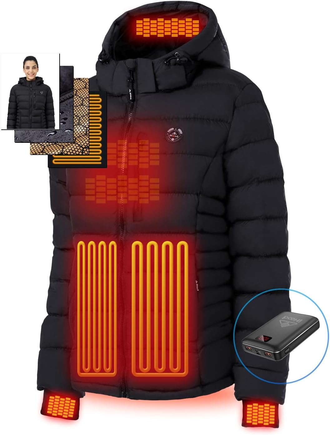 iHood Women's Heated Puffer Jacket for Extreme Cold Weather