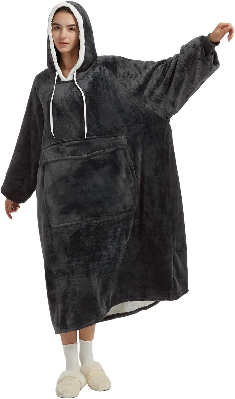 Qeils Wearable Blanket Hoodie for Women, Comfy Sherpa Sweatshirt