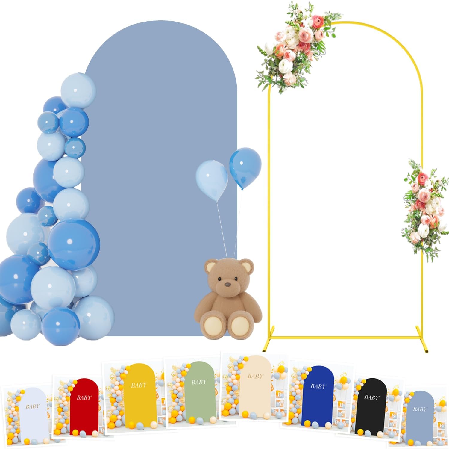 7.2FT Metal Arch Backdrop Stand with Dusty Blue Cover Set