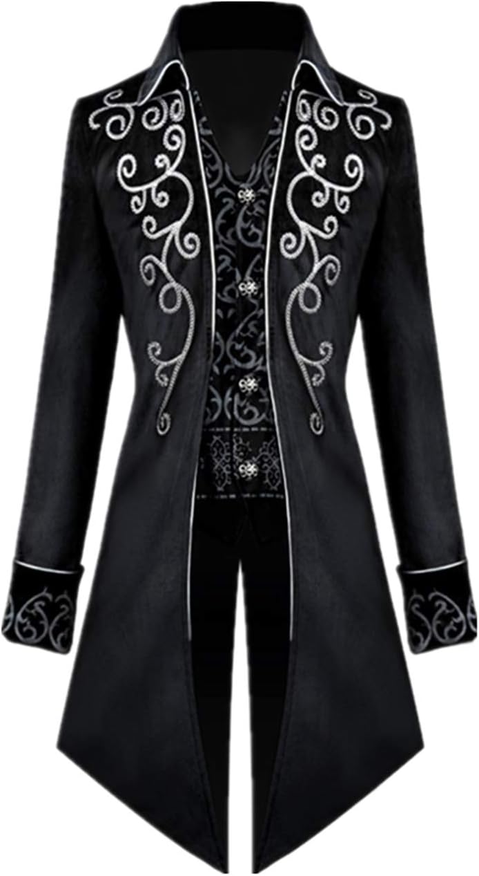 Crubelon Men's Steampunk Vintage Tailcoat Jacket for Costume Fun