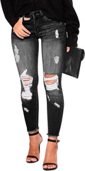 KUNMI Women's Ripped Skinny Slim Fit Jeans Frayed Distressed