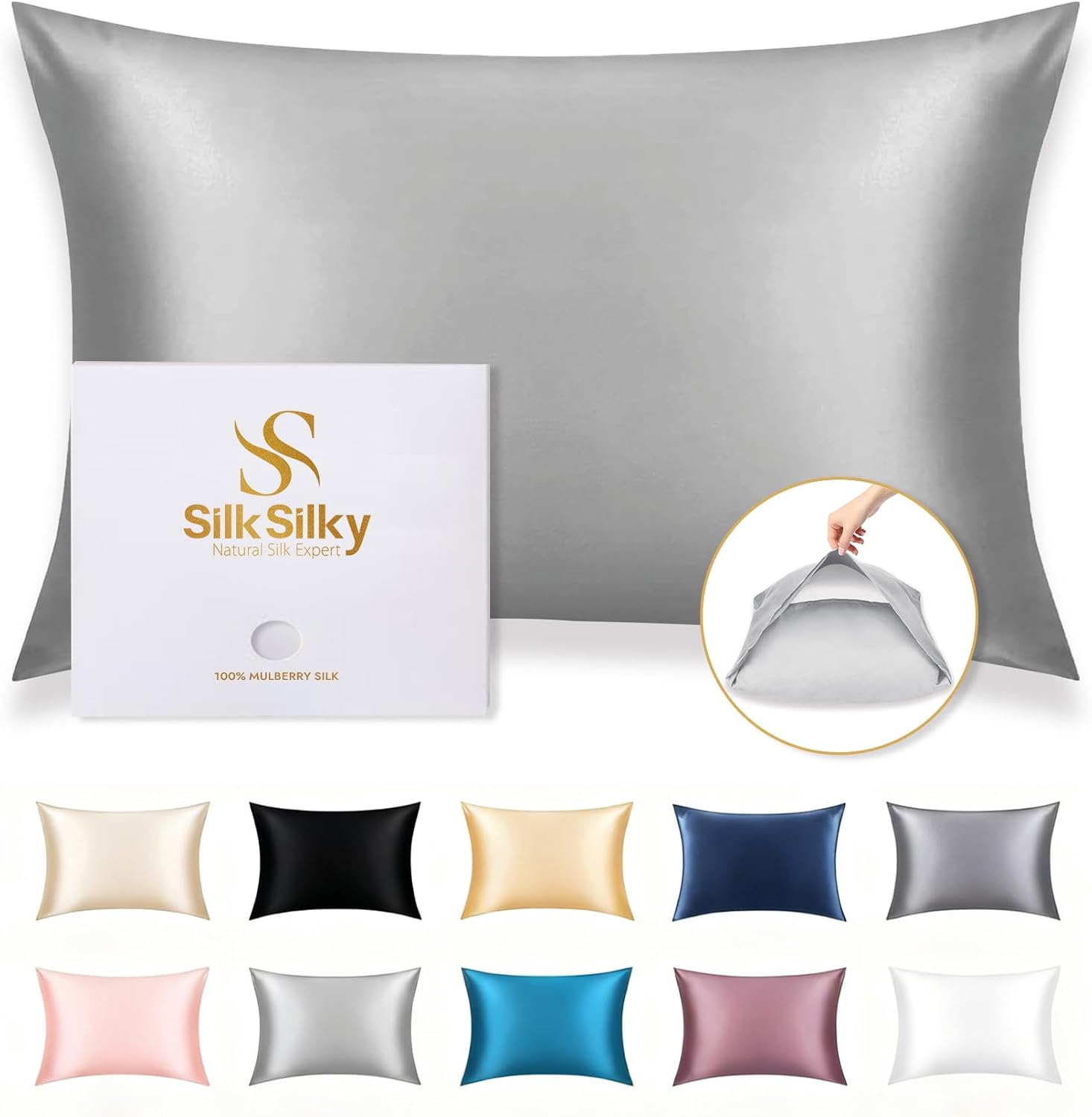 SilkSilky 100% Mulberry Silk Pillowcase for Hair & Skin Care
