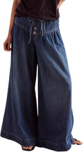 Baggy Wide Leg Denim Pants - Flattering Drawstring Flare Jeans