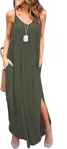 HUSKARY Women's Summer Casual Sleeveless V Neck Dress for Beach