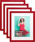 10x12 Picture Frame Red Solid Wood with Mat and Acrylic - 4 Pack