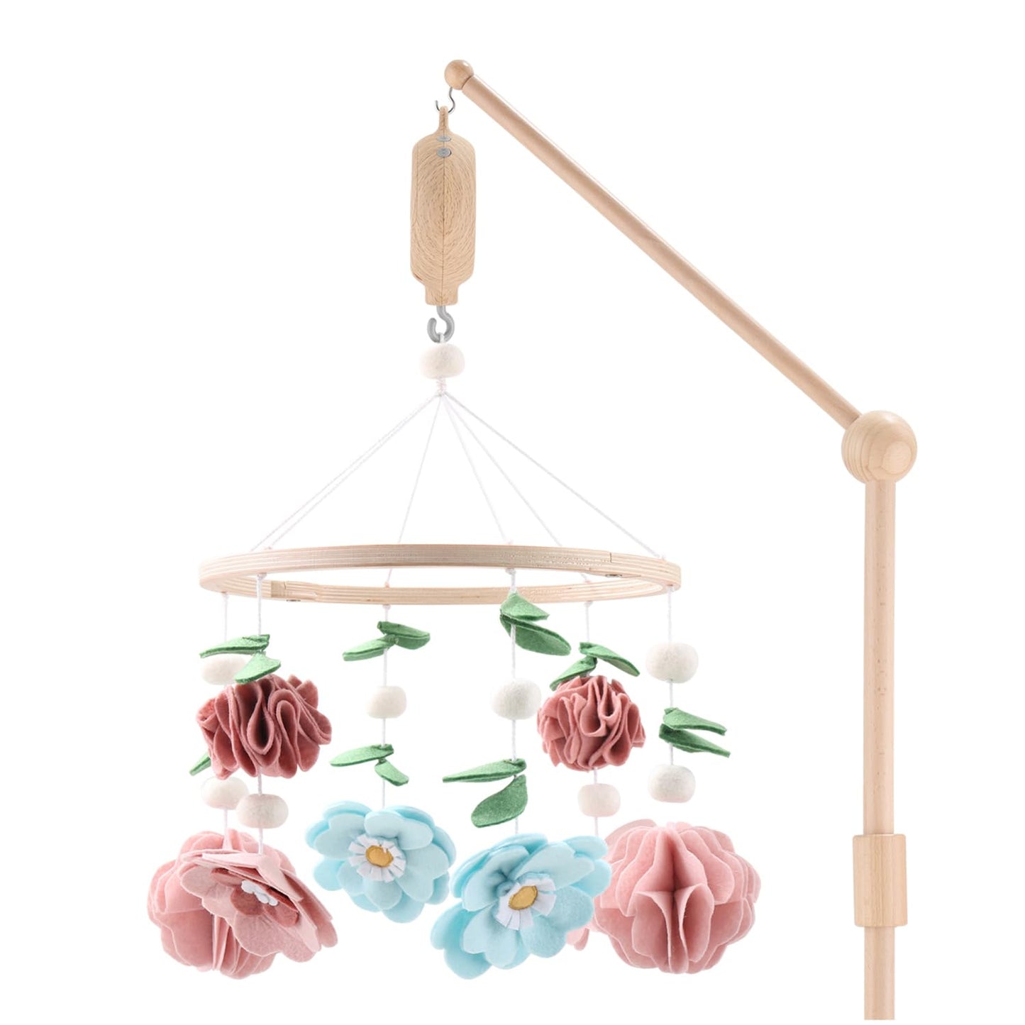 Wooden Musical Baby Crib Mobile with 12 Lullabies for Girls