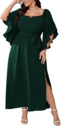 Women Plus Size Wedding Guest Maxi Dress Square Neck Ruffle - Flowing