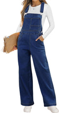 Women's Loose Fit Stretchy Denim Jean Overalls - Straight Leg