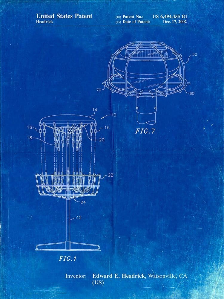 Faded Blueprint Disc Golf Basket Poster - Vintage Patent Art