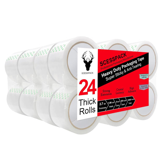 Clear Packing Tape 24 Rolls for Heavy Duty Shipping and Moving