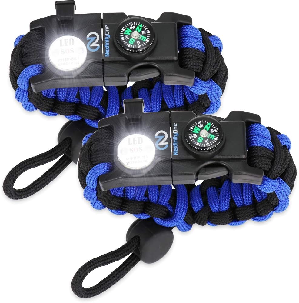 Tactical Survival Bracelets - 550 Grade, LED Light, Multitools - Set of 2