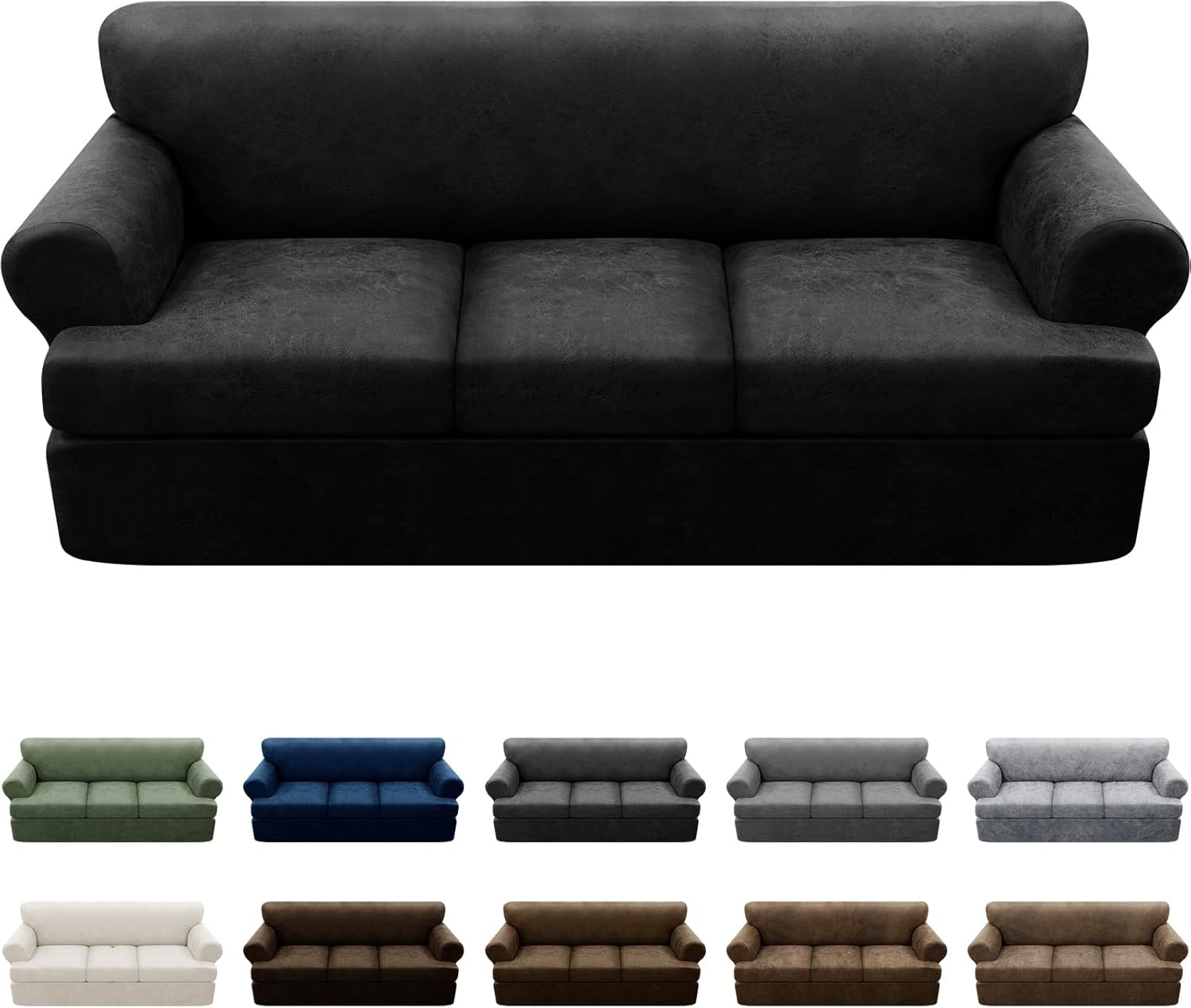 4-Pieces T Cushion Sofa Slipcovers - Stylish Leather Look Cover