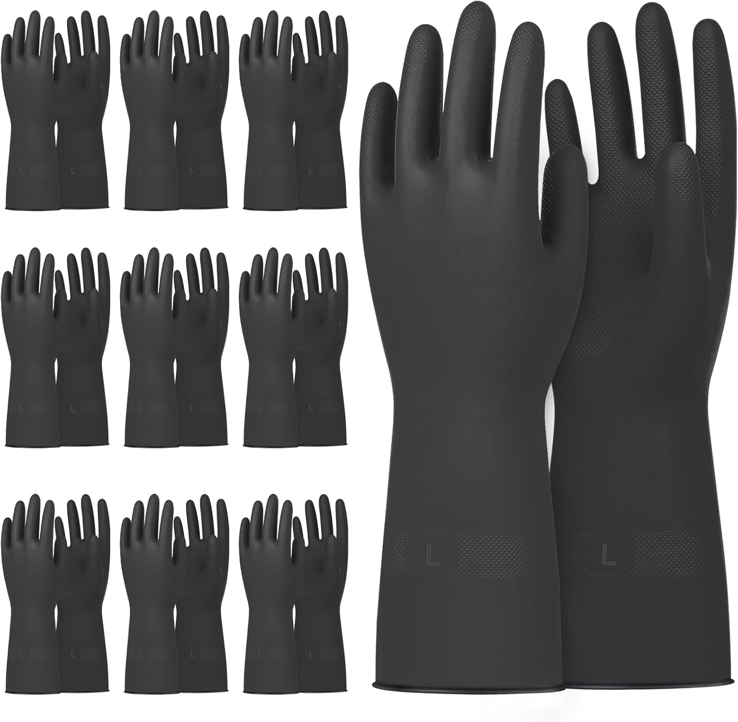 10 Pairs Chemical Resistant Rubber Gloves - Heavy Duty Protection