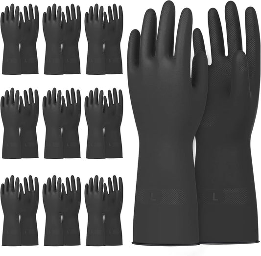 10 Pairs Chemical Resistant Rubber Gloves - Heavy Duty Protection