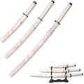 3pc Japanese Samurai Sword Set with Display Stand - Decorative Real