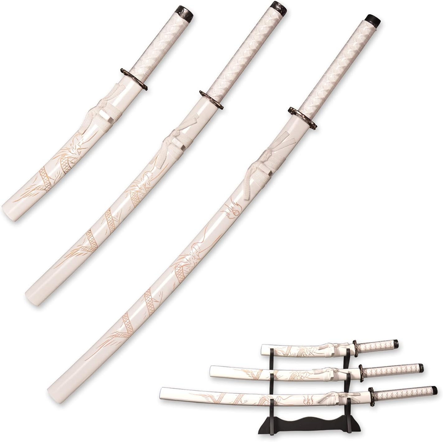 3pc Set Japanese Samurai Sword with Display Stand for Collectors