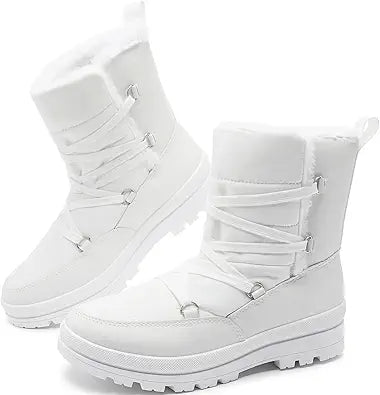 Rominz Women's Winter Snow Boots Waterproof Black Fur Lined Warm