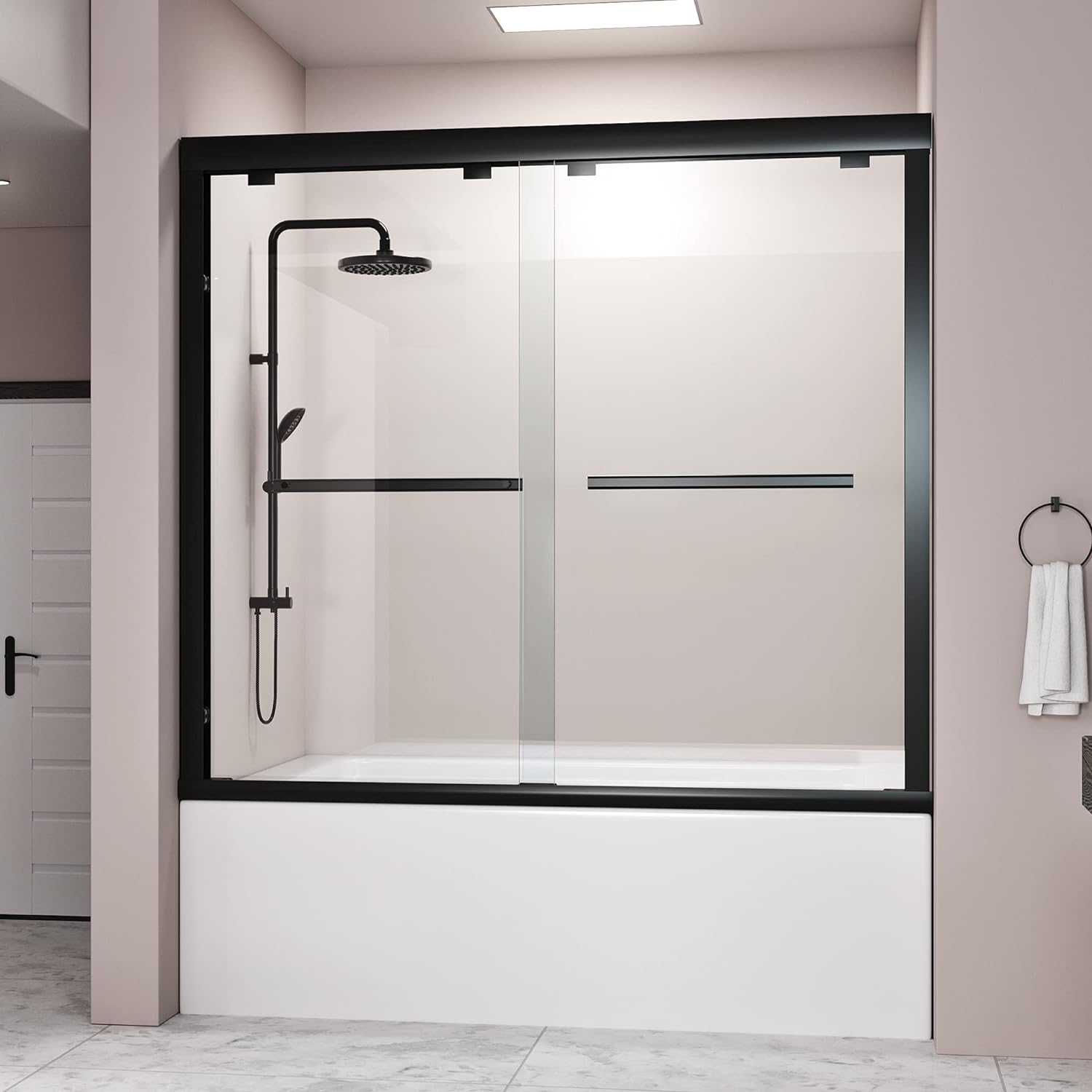 DELAVIN 56-59 in. Semi-Frameless Double Sliding Tub Door Review