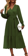 Women's Floral Boho Maxi Dress - Long Sleeve Wrap Ruffle Dress