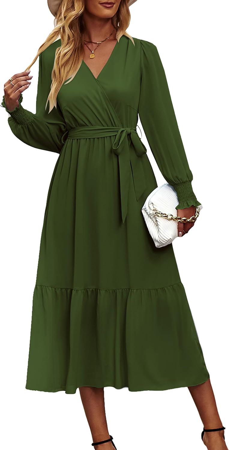 Floral Boho Dress for Women - Long Sleeve Maxi Wrap Style