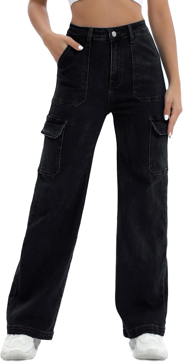 Women Cargo Jeans High Waist Y2K Straight Leg Trendy Style