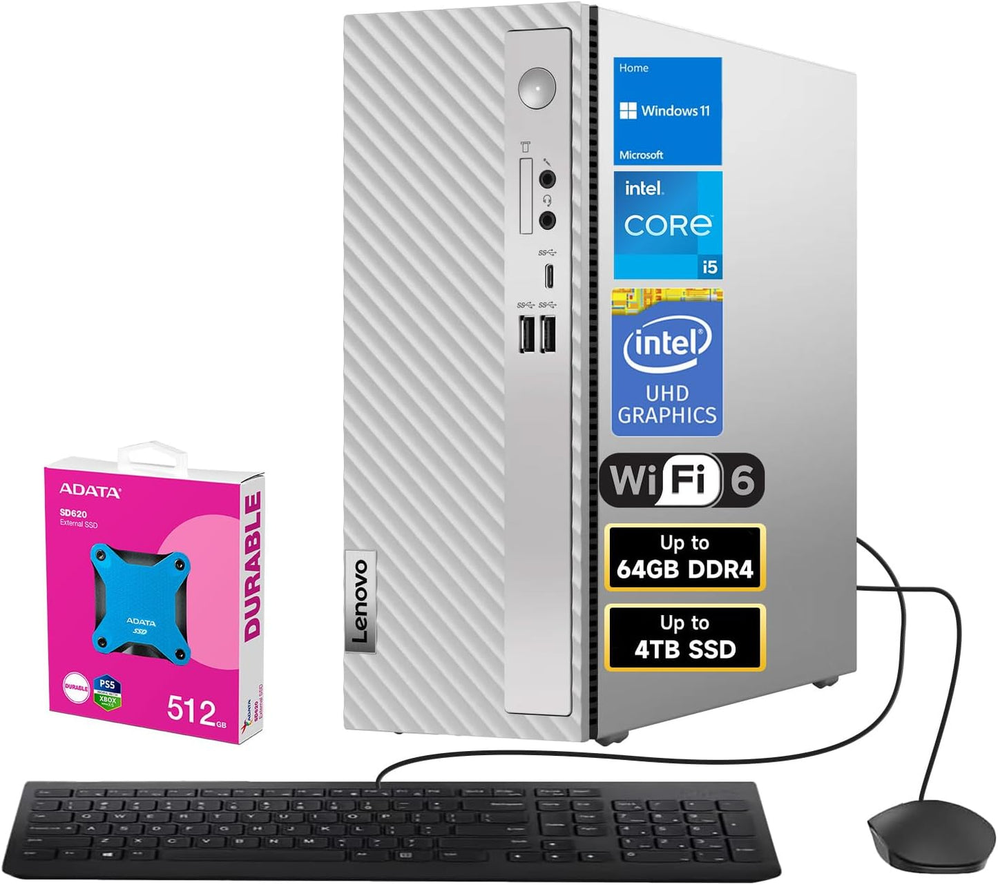 Lenovo IdeaCentre 3i Business Desktop Bundle with ADATA 512GB External SSD