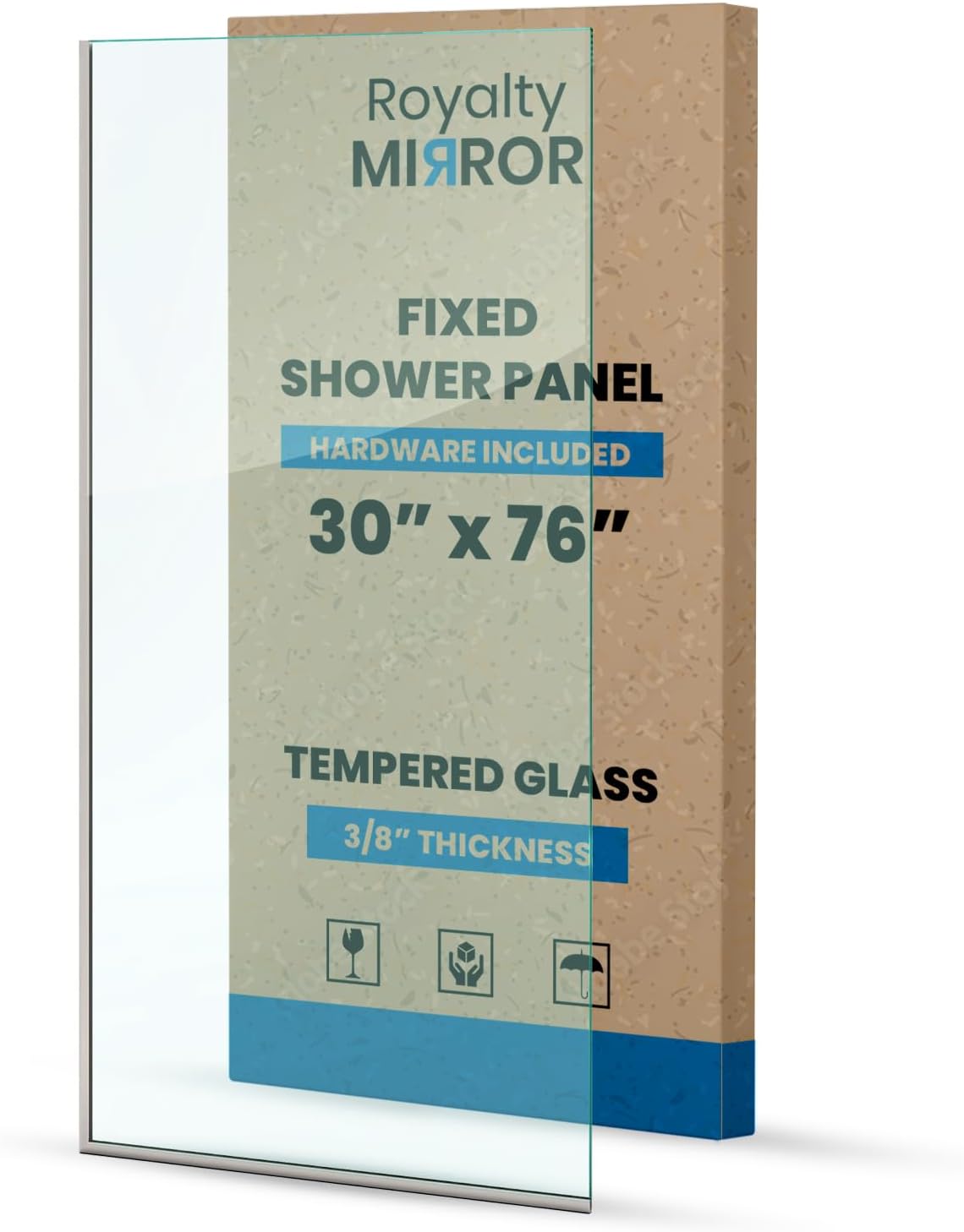 Royalty Fixed Shower Screen - 30in x 76in Frameless Design
