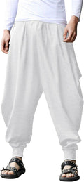 Men Harem Linen Cotton Yoga Pants - Baggy Drop Crotch Casual