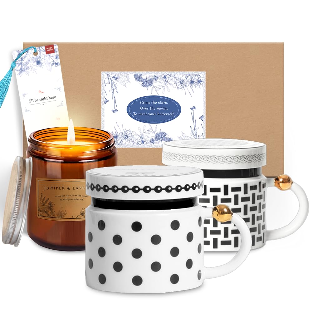 Premium XXHEDD Ceramic Coffee Mugs Set - Scented Candle Gift