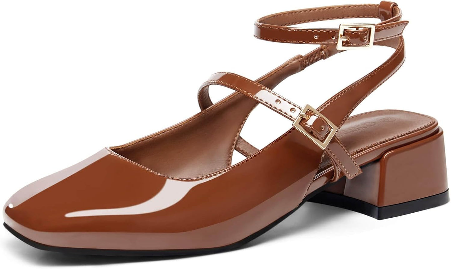 Coutgo Womens Mary Jane Chunky Low Heels for Elegant Style