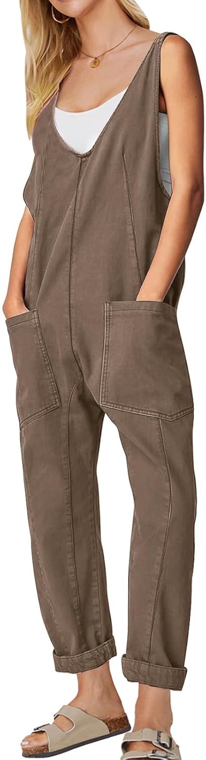 EXLURA Womens High Roller Denim Bib Jumpsuits for Casual Style