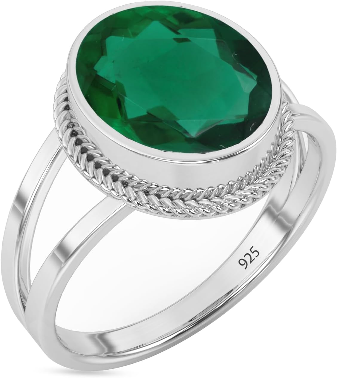 Sterling Silver 925 Ring with Natural Emerald Gemstone for Women