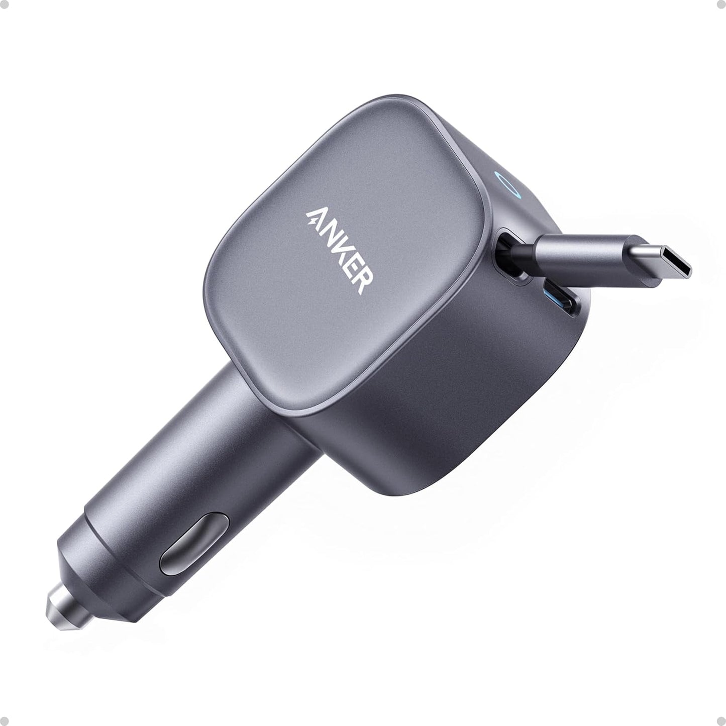 Anker 75W Max Fast Car Charger: Ultra-Compact & Retractable Cable