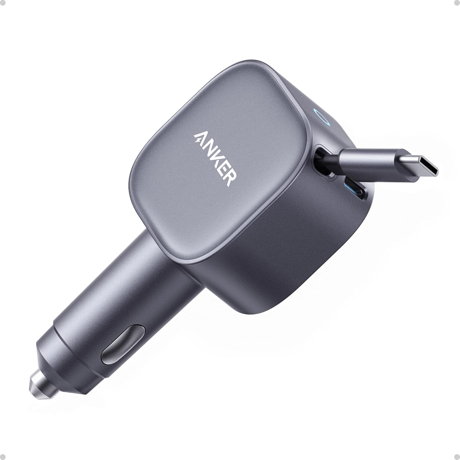Anker 75W Max Fast Car Charger: Ultra-Compact & Retractable Cable