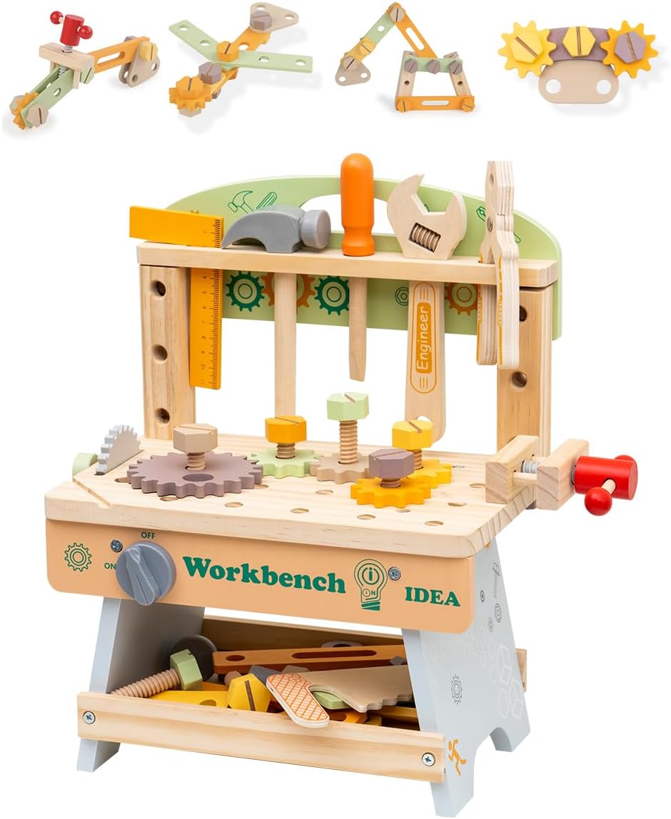 Kids Tool Bench for Pretend Play - Educational Wooden Set