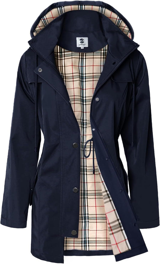 SaphiRose Women's Long Hooded Rain Jacket for Outdoor Activities