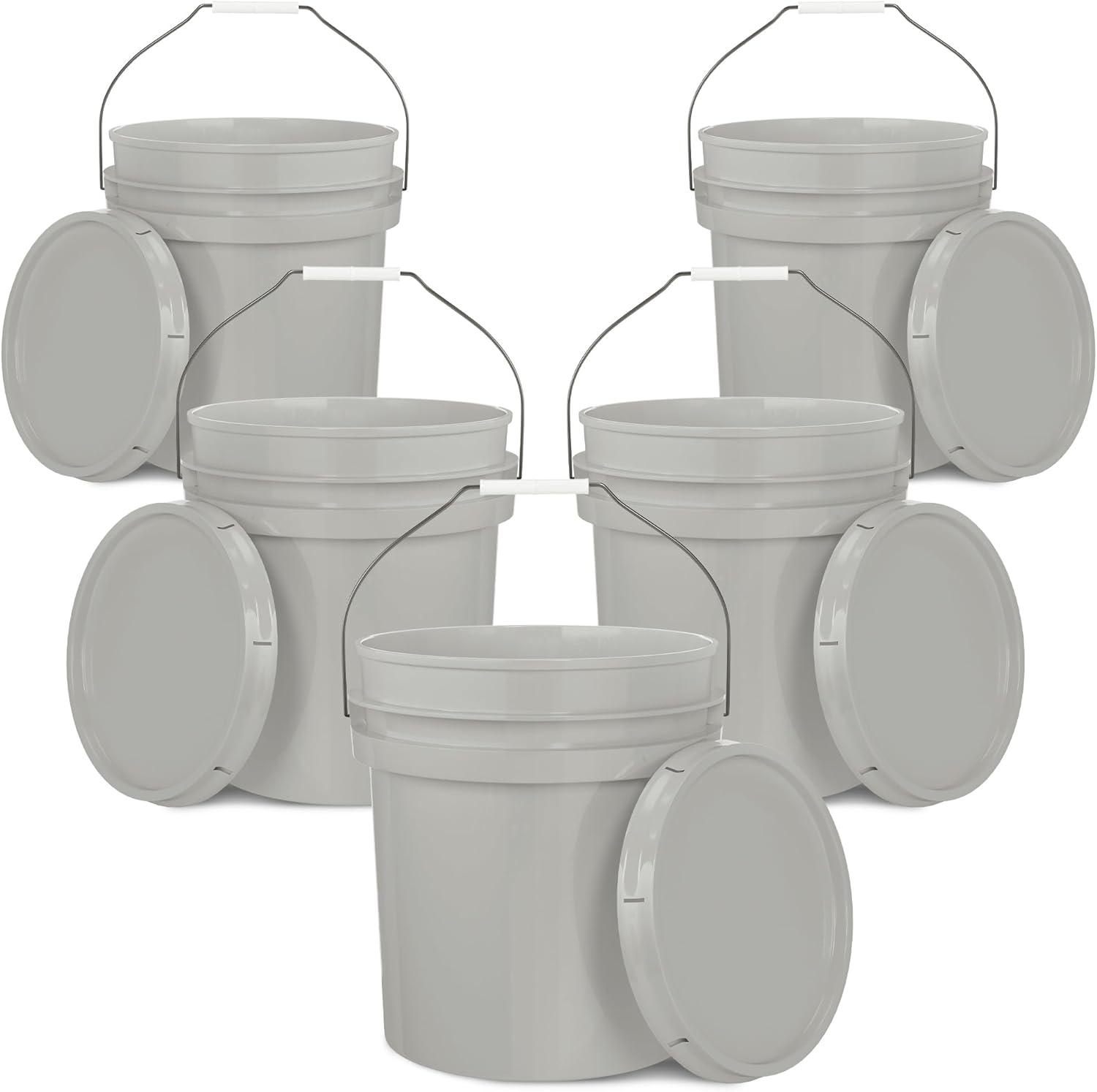 5-Gallon Grey Bucket Pail Container with Lid for Storage
