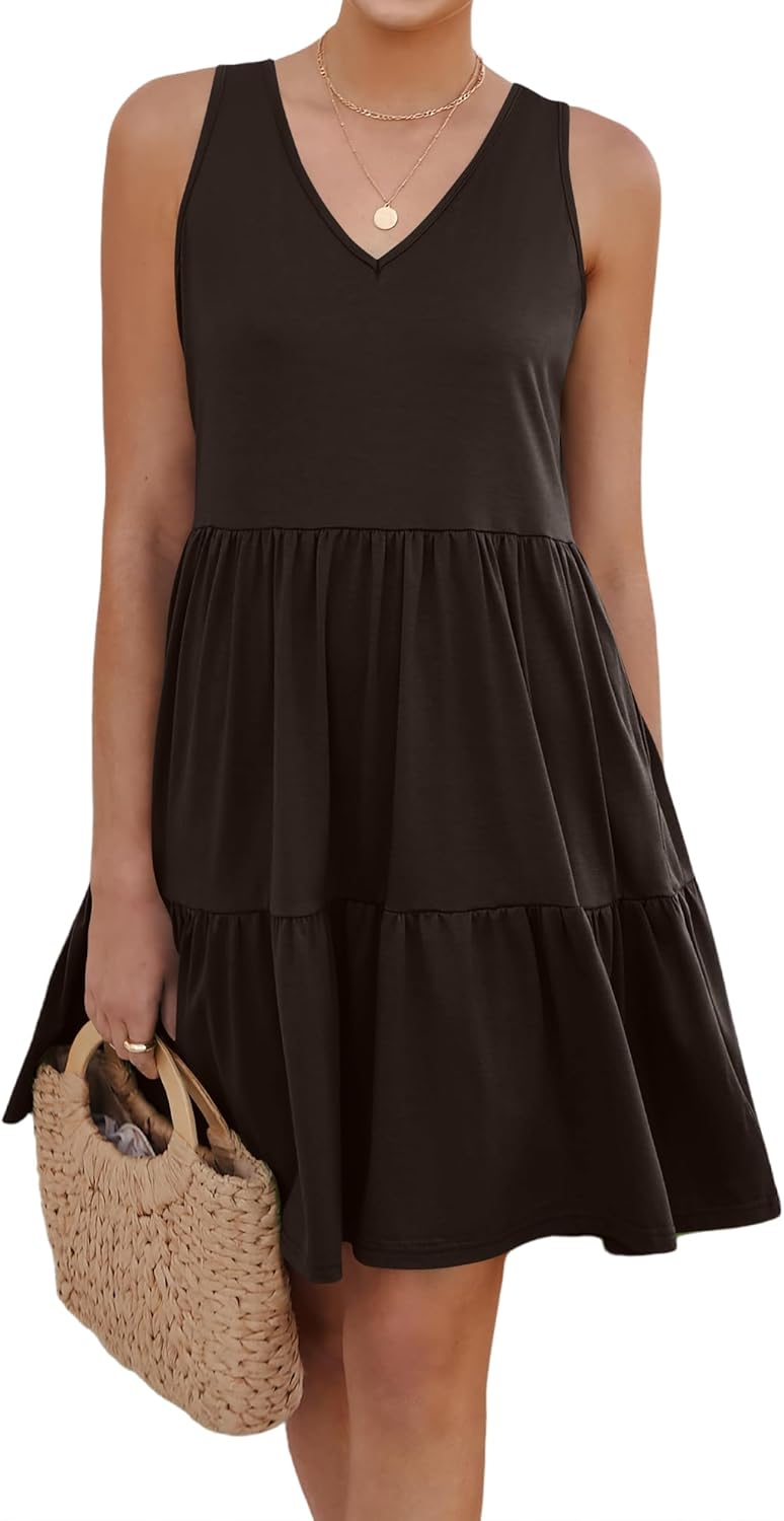 Womens Summer Dresses V Neck Tank Tiered Flowy Mini A Line