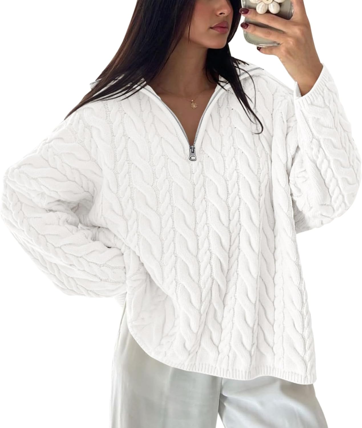 PRETTYGARDEN Womens Fall Sweaters Long Sleeve Quarter Zip Pullover