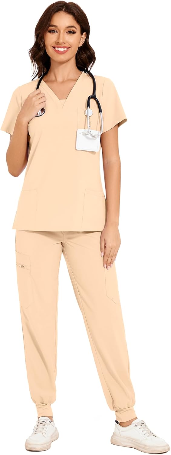 COZYFIT Scrubs for Women - V-Neck Top & Cargo Pants Set