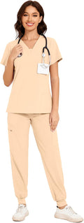 COZYFIT Scrubs for Women V-Neck Top & Cargo Pants Set (Style LFBW)