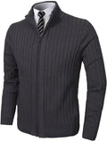 Men's Full Zip Cardigan Sweater with Stand Collar - Slim Fit