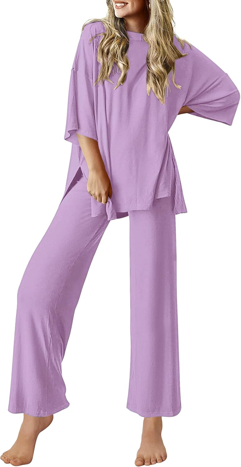 Ekouaer Lounge Sets for Women Soft Comfy Pajamas 2 Piece Set