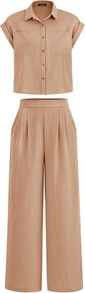 Womens 2 Piece Summer Set with Cap Sleeve Crop Top and Palazzo Pants