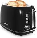 Retro Stainless Steel 2 Slice Toaster - 6 Shade Settings, Bagel