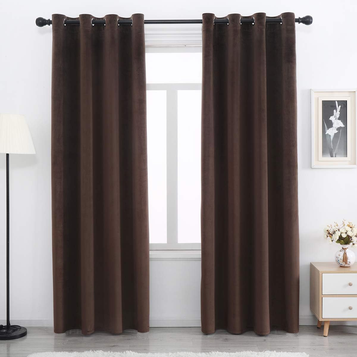 SPXTEX 108 Brown Velvet Blackout Curtains