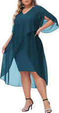 Plus Size Chiffon Cocktail Dress Ruffle 3/4 Sleeve - Flattering High 1