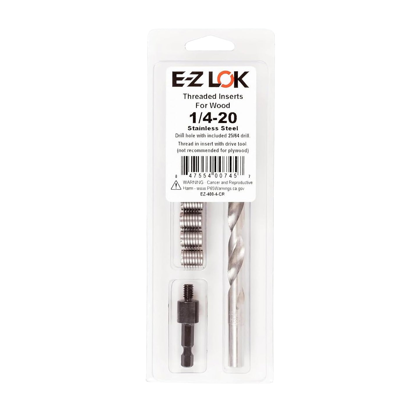 E-Z LOK 400-4-CR Threaded Inserts for Wood Installation Kit