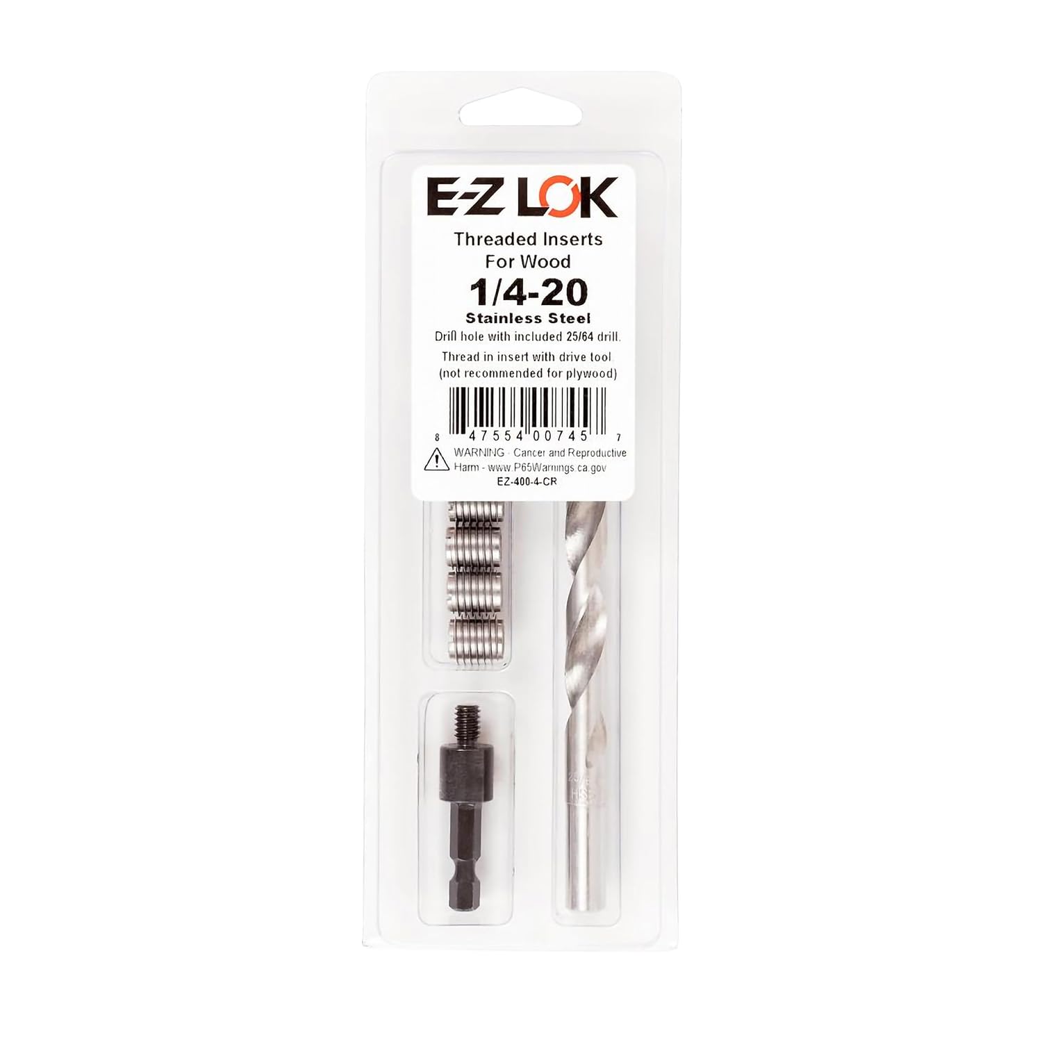 E-Z LOK 400-4-CR Threaded Inserts for Wood Installation Kit