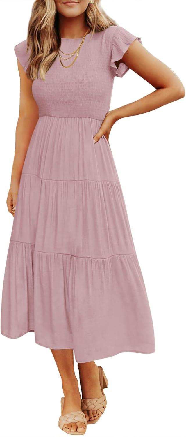 ZESICA Women's Summer Casual Flutter Midi Dress for Every Occasion